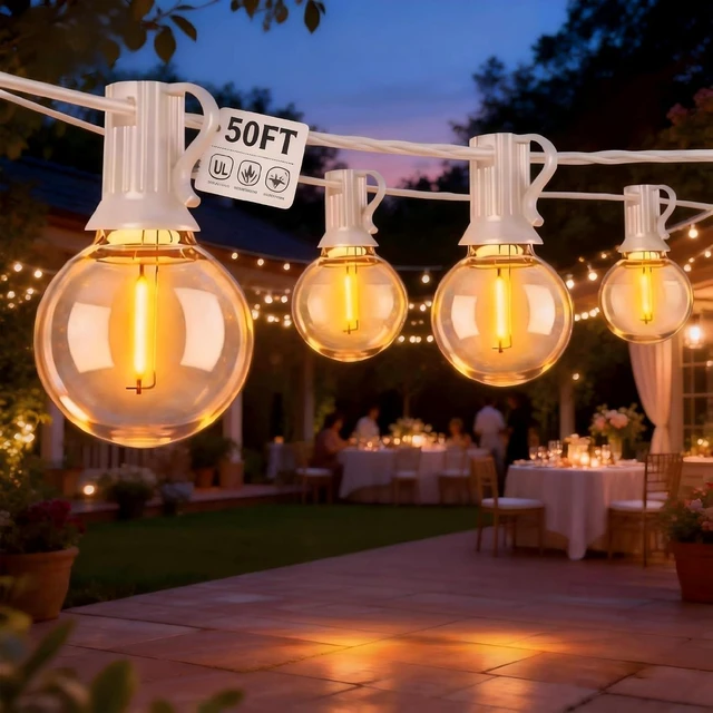 Alt view image 8 of 14 - Abeja LED Outdoor String Lights, 50FT G40 Patio String Lights with 52 Dimmable Shatterproof Bulbs, Waterproof Backyard Outdoor Hanging Lights for Backyard, Bistro, Porch, Deck Decor