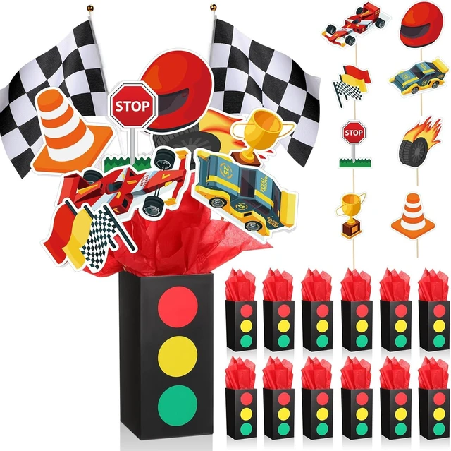 Alt view image 8 of 14 - 12 Sets Race Car Birthday Party Decorations Race Car Centerpieces for Tables with Traffic Boxes Themed Baby Shower Decoration Cutouts Checkered Flags for Birthday Theme Party Supplies