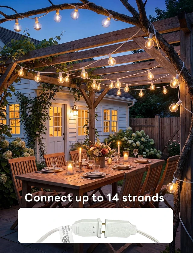 Alt view image 13 of 14 - Abeja LED Outdoor String Lights, 50FT G40 Patio String Lights with 52 Dimmable Shatterproof Bulbs, Waterproof Backyard Outdoor Hanging Lights for Backyard, Bistro, Porch, Deck Decor
