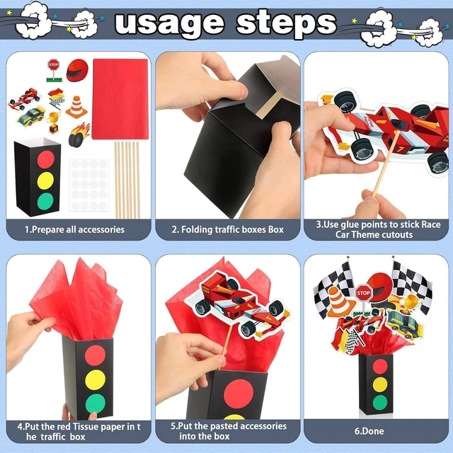 Alt view image 10 of 14 - 12 Sets Race Car Birthday Party Decorations Race Car Centerpieces for Tables with Traffic Boxes Themed Baby Shower Decoration Cutouts Checkered Flags for Birthday Theme Party Supplies