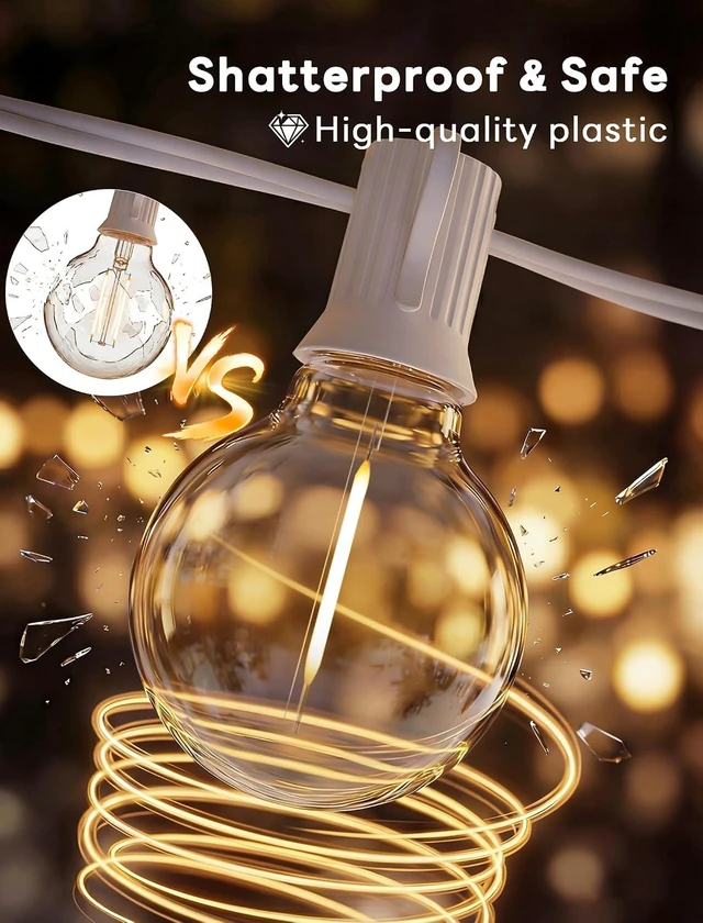 Alt view image 11 of 14 - Abeja LED Outdoor String Lights, 50FT G40 Patio String Lights with 52 Dimmable Shatterproof Bulbs, Waterproof Backyard Outdoor Hanging Lights for Backyard, Bistro, Porch, Deck Decor