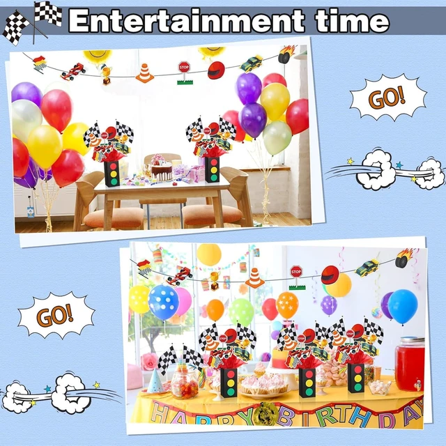Alt view image 12 of 14 - 12 Sets Race Car Birthday Party Decorations Race Car Centerpieces for Tables with Traffic Boxes Themed Baby Shower Decoration Cutouts Checkered Flags for Birthday Theme Party Supplies