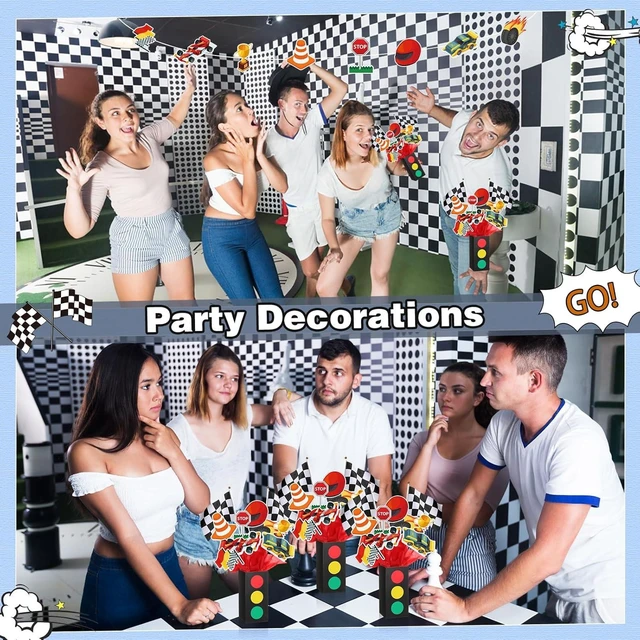 Alt view image 13 of 14 - 12 Sets Race Car Birthday Party Decorations Race Car Centerpieces for Tables with Traffic Boxes Themed Baby Shower Decoration Cutouts Checkered Flags for Birthday Theme Party Supplies
