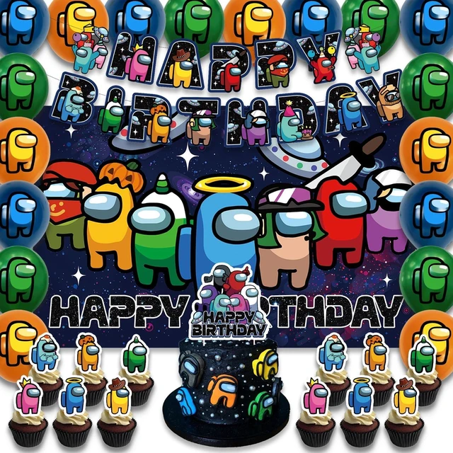 Alt view image 5 of 8 - 42Packs Among Game Party Supplies Pack IncludesBannerCake TopperBlackdrop,Balloons for Among Birthday Party Decoration