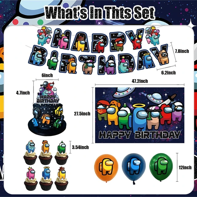 Alt view image 7 of 8 - 42Packs Among Game Party Supplies Pack IncludesBannerCake TopperBlackdrop,Balloons for Among Birthday Party Decoration