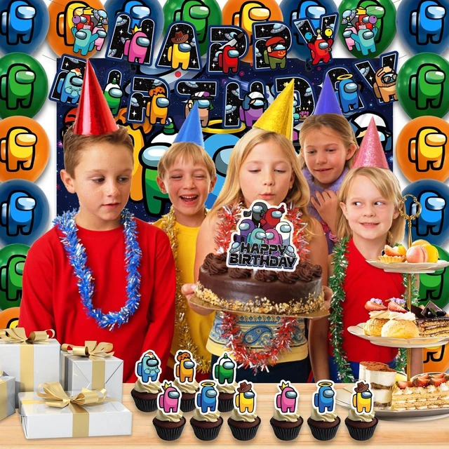 Alt view image 8 of 8 - 42Packs Among Game Party Supplies Pack IncludesBannerCake TopperBlackdrop,Balloons for Among Birthday Party Decoration