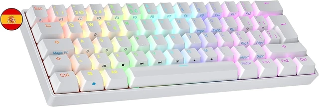 Alt view image 8 of 14 - Ranked S60 Supernova 60% | Hot Swappable Mechanical Gaming Keyboard | 62 Keys Multi Color RGB LED Backlit for PC/Mac Gamer | ISO ES Spanish Layout (White, Gateron Optical Brown)