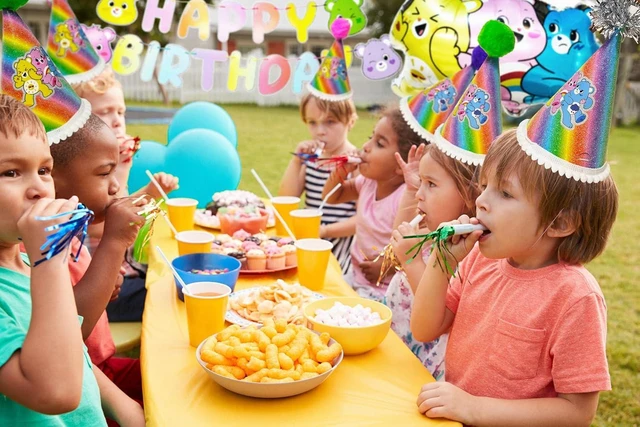 Alt view image 12 of 14 - LUV HER Care Bears Birthday Decorations 31pc Room Decorations Original Care Bears Party Supplies: Party Hats Birthday Banners Balloons Rainbow Party Favor Baby Shower Gender Reveal Decor 3+
