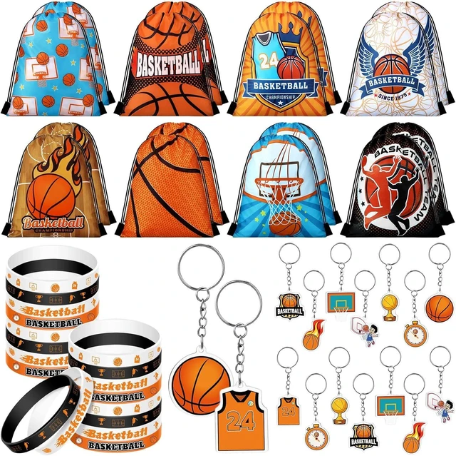 Alt view image 7 of 12 - Talltalk 48 Pcs Basketball Party Favors Gifts Sets Kids Basketball Team Gifts 16 Sets Goodie Bags Stuffers Drawstring Candy Snack Bag Motivational Wristband Sport Keychains for Birthday Party Supplies