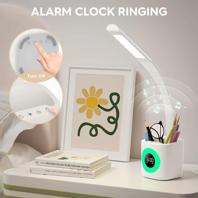 Alt view image 12 of 14 - Hokone Desk Lamp for Kids, LED Desk Light for Home Office Dimmable USB Table Lamps with Clock Pen Holder Adjustable Desk Lamps with Color Night Lamp,Children's Christmas Gifts White