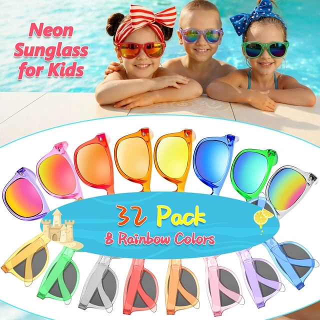 Alt view image 9 of 14 - Kids Sunglasses Party Favors Bulk - 32Packs Goodie Bags Stuffers for Kids 3-8, Boys Girls Neon Sunglass with UV400 Protection for Kid Birthday Party, Pool Party Supplies, End of Year Student Gifts