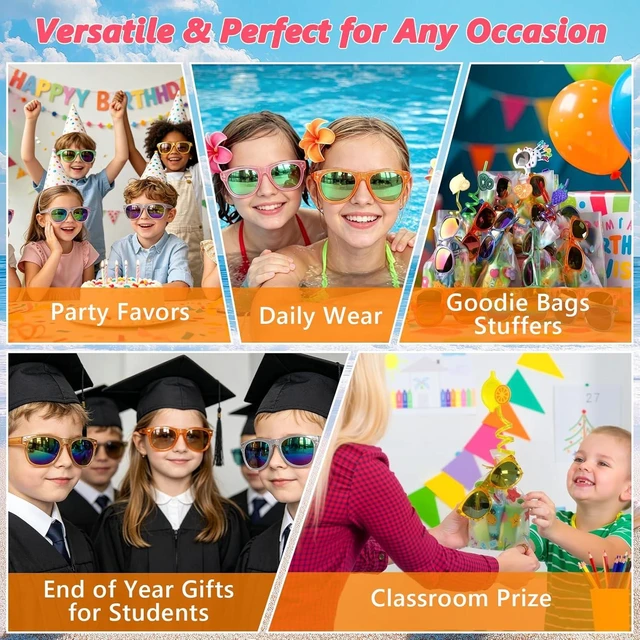 Alt view image 13 of 14 - Kids Sunglasses Party Favors Bulk - 32Packs Goodie Bags Stuffers for Kids 3-8, Boys Girls Neon Sunglass with UV400 Protection for Kid Birthday Party, Pool Party Supplies, End of Year Student Gifts
