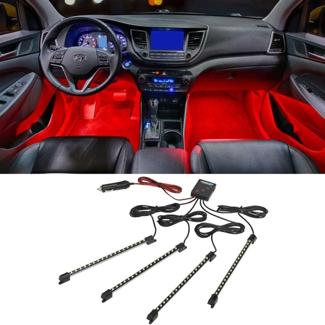Alt view image 7 of 12 - LEDGlow 4pc Red LED Interior Footwell Underdash Neon Lighting Kit for Cars & Trucks - 7 Unique Patterns - Music Mode - 8 Brightness Levels - Auto Illumination - Includes Cigarette Power Adapter