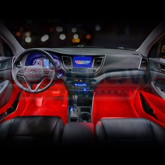 Alt view image 9 of 12 - LEDGlow 4pc Red LED Interior Footwell Underdash Neon Lighting Kit for Cars & Trucks - 7 Unique Patterns - Music Mode - 8 Brightness Levels - Auto Illumination - Includes Cigarette Power Adapter