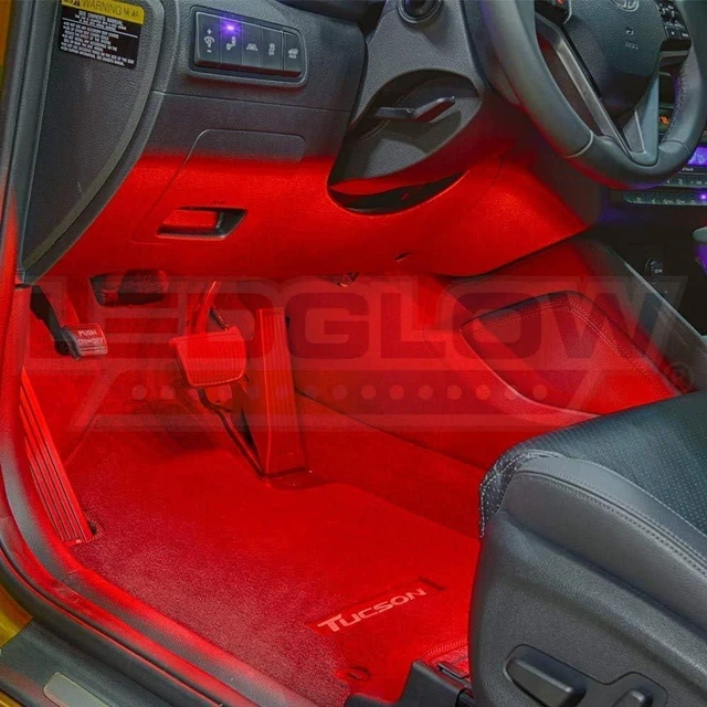 Alt view image 10 of 12 - LEDGlow 4pc Red LED Interior Footwell Underdash Neon Lighting Kit for Cars & Trucks - 7 Unique Patterns - Music Mode - 8 Brightness Levels - Auto Illumination - Includes Cigarette Power Adapter