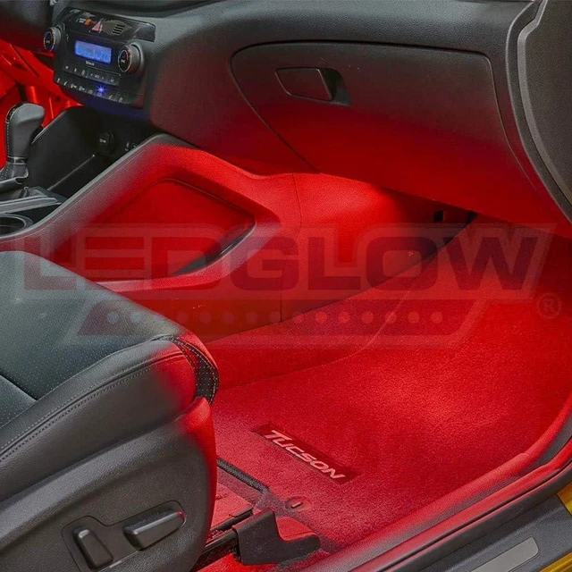 Alt view image 11 of 12 - LEDGlow 4pc Red LED Interior Footwell Underdash Neon Lighting Kit for Cars & Trucks - 7 Unique Patterns - Music Mode - 8 Brightness Levels - Auto Illumination - Includes Cigarette Power Adapter
