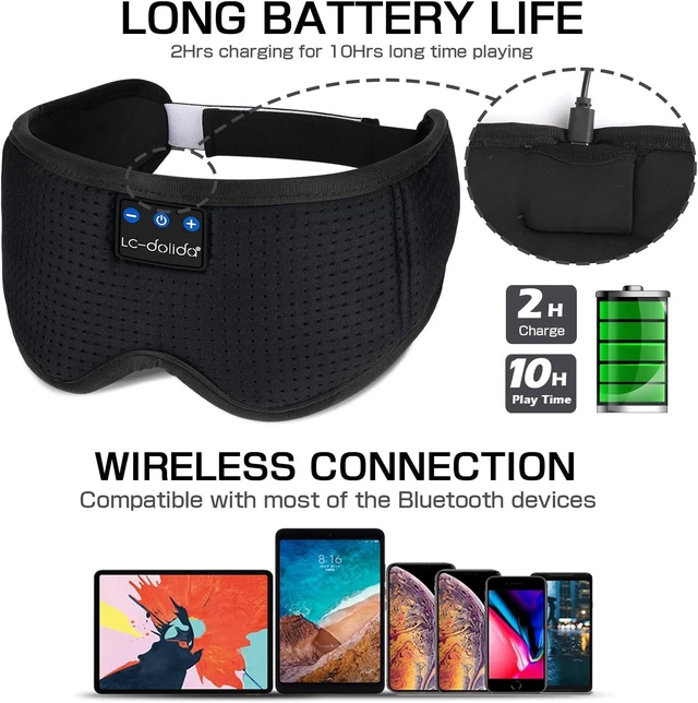 Alt view image 11 of 12 - Sleep Headphones Sleep Mask with Bluetooth Headphones, LC-dolida Eye Mask for Sleeping Eye Pillow Sleeping Headphones for Side Sleepers Thin Speaker Cool Gadgets Gifts for Men&Women
