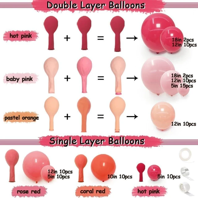 Alt view image 10 of 14 - Pink and Rose Red Balloons Garland Double Stuffed Baby Pink Balloons Different Sizes Macaron Orange Latex Balloons Arch Kit for Birthday Wedding Anniversary Baby Shower Flamingo Party Decorations