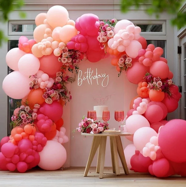 Alt view image 12 of 14 - Pink and Rose Red Balloons Garland Double Stuffed Baby Pink Balloons Different Sizes Macaron Orange Latex Balloons Arch Kit for Birthday Wedding Anniversary Baby Shower Flamingo Party Decorations