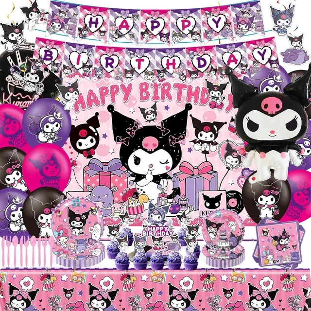 Alt view image 8 of 14 - 121Pieces Kuromi Birthday Party Decorations, Kids Cute Cartoon Party Supplies Include Happy Birthday Banner, Balloons, Tablecloth, Plates, Cupcake Toppers for Girls,Backdrop,