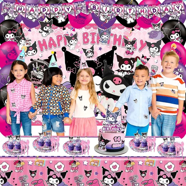 Alt view image 14 of 14 - 121Pieces Kuromi Birthday Party Decorations, Kids Cute Cartoon Party Supplies Include Happy Birthday Banner, Balloons, Tablecloth, Plates, Cupcake Toppers for Girls,Backdrop,