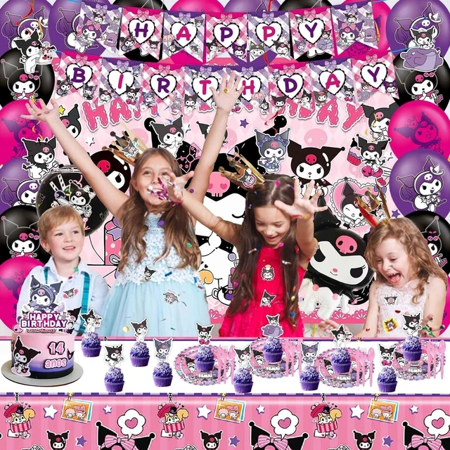 Alt view image 13 of 14 - 121Pieces Kuromi Birthday Party Decorations, Kids Cute Cartoon Party Supplies Include Happy Birthday Banner, Balloons, Tablecloth, Plates, Cupcake Toppers for Girls,Backdrop,