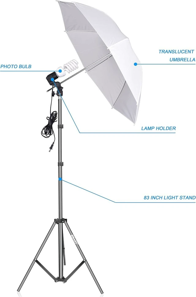 Alt view image 9 of 14 - EMART Photography Umbrella Lighting Kit, 200W 5500K Photo Portrait Continuous Reflector Lights for Camera Video Studio Shooting Daylight (1 Pack)