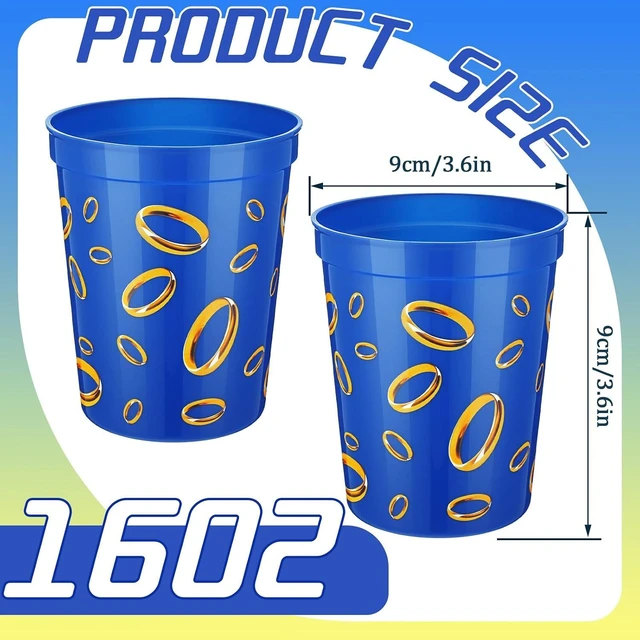 Alt view image 9 of 14 - Qinyoung 24 Pcs Blue with Gold Ring Print Themed Birthday Party Supplies Plastic Cups Reusable 16oz Cups for Cartoon Theme Birthday Party Holiday Events Decoration Favors
