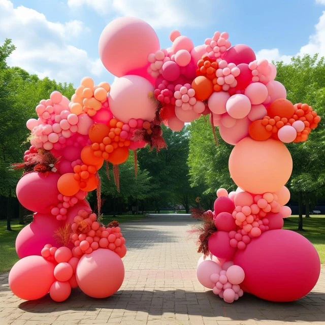 Alt view image 9 of 14 - Pink and Rose Red Balloons Garland Double Stuffed Baby Pink Balloons Different Sizes Macaron Orange Latex Balloons Arch Kit for Birthday Wedding Anniversary Baby Shower Flamingo Party Decorations
