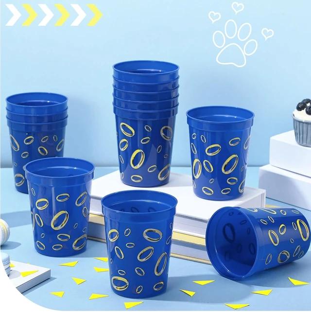 Alt view image 10 of 14 - Qinyoung 24 Pcs Blue with Gold Ring Print Themed Birthday Party Supplies Plastic Cups Reusable 16oz Cups for Cartoon Theme Birthday Party Holiday Events Decoration Favors