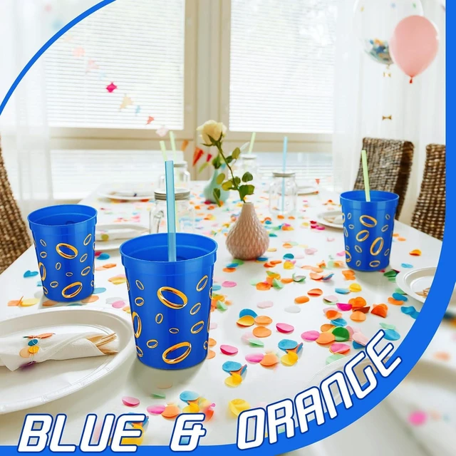 Alt view image 11 of 14 - Qinyoung 24 Pcs Blue with Gold Ring Print Themed Birthday Party Supplies Plastic Cups Reusable 16oz Cups for Cartoon Theme Birthday Party Holiday Events Decoration Favors