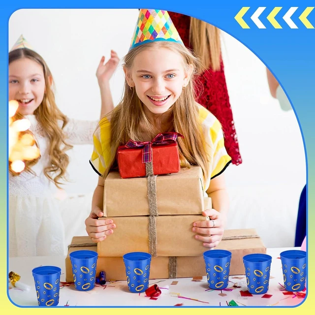 Alt view image 14 of 14 - Qinyoung 24 Pcs Blue with Gold Ring Print Themed Birthday Party Supplies Plastic Cups Reusable 16oz Cups for Cartoon Theme Birthday Party Holiday Events Decoration Favors