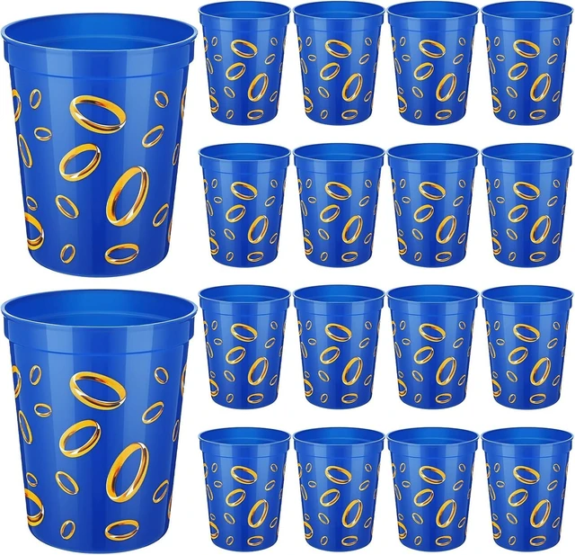 Alt view image 8 of 14 - Qinyoung 24 Pcs Blue with Gold Ring Print Themed Birthday Party Supplies Plastic Cups Reusable 16oz Cups for Cartoon Theme Birthday Party Holiday Events Decoration Favors