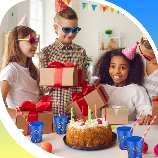 Alt view image 13 of 14 - Qinyoung 24 Pcs Blue with Gold Ring Print Themed Birthday Party Supplies Plastic Cups Reusable 16oz Cups for Cartoon Theme Birthday Party Holiday Events Decoration Favors