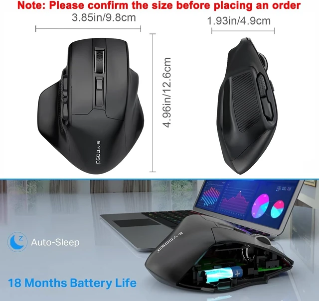 Alt view image 10 of 14 - E-YOOSO Large Wireless Mouse for Big Hands, X-31 Cordless Ergo Computer Mouse, 6 Buttons, 5-Level 4800 DPI, 18 Months Battery Life, for Laptop, PC, Chromebook (Bluetooth, 6)