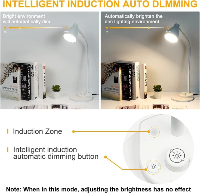Alt view image 13 of 14 - BOHON LED Desk Lamp with USB Charging Port, 3 Color Modes Dimmable, White | Reading Lamp, Auto Dimming Task Lamp, Flexible Neck Table Light for Dorm Bedside, Adapter Include