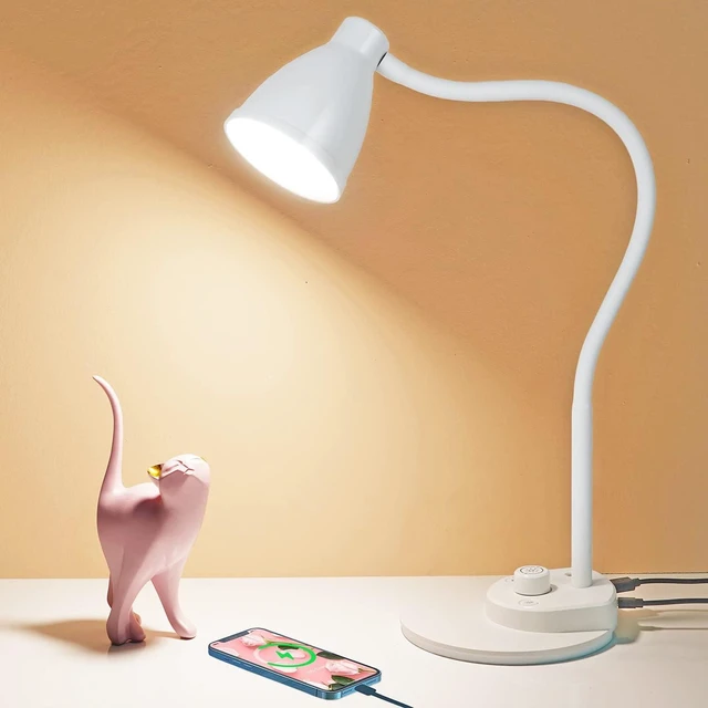 Alt view image 8 of 14 - BOHON LED Desk Lamp with USB Charging Port, 3 Color Modes Dimmable, White | Reading Lamp, Auto Dimming Task Lamp, Flexible Neck Table Light for Dorm Bedside, Adapter Include