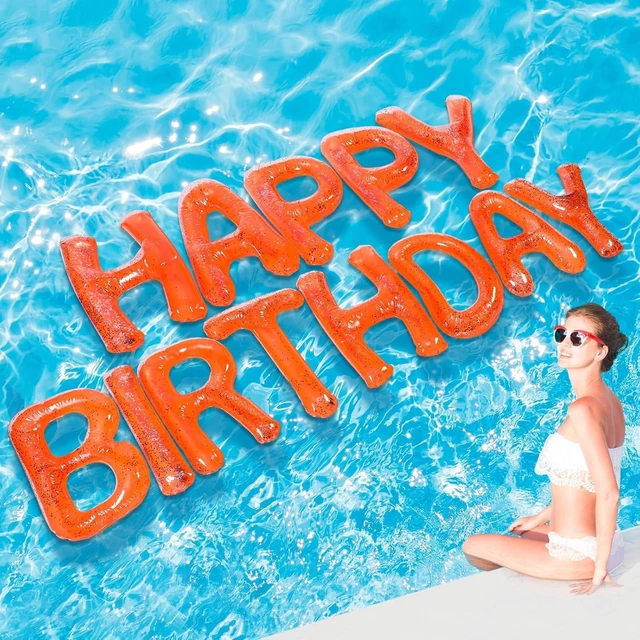 Alt view image 7 of 12 - Shappy Happy Birthday Pool Large Floating Letter Balloons with Adhesive Dots Inflatable Pool Decorations for Summer Birthday Party