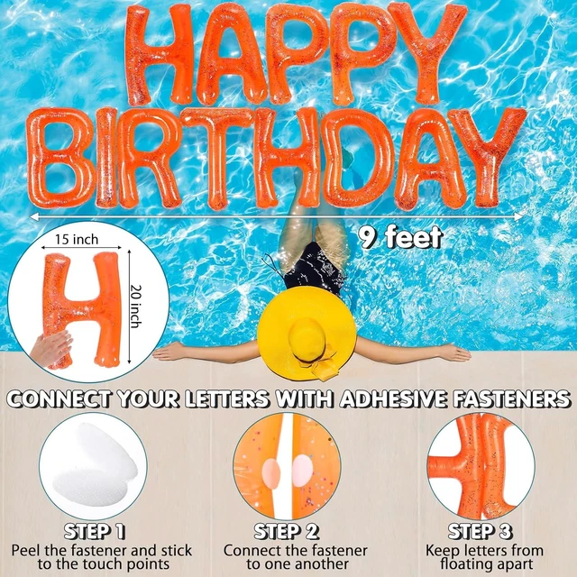 Alt view image 8 of 12 - Shappy Happy Birthday Pool Large Floating Letter Balloons with Adhesive Dots Inflatable Pool Decorations for Summer Birthday Party