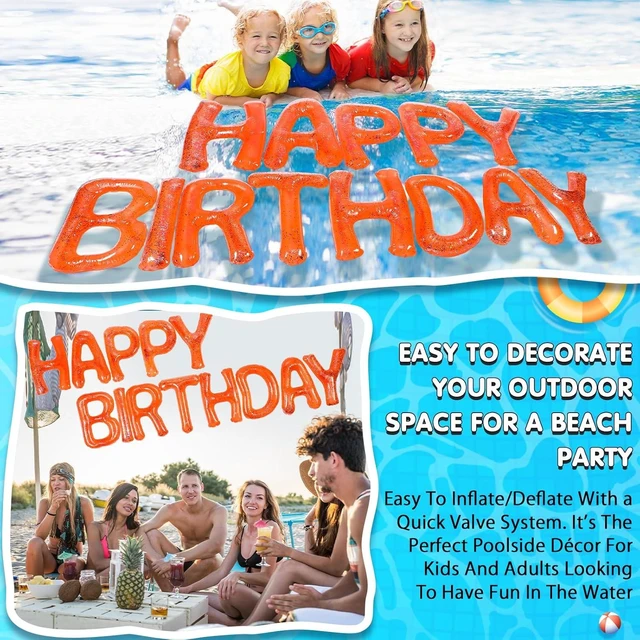Alt view image 12 of 12 - Shappy Happy Birthday Pool Large Floating Letter Balloons with Adhesive Dots Inflatable Pool Decorations for Summer Birthday Party