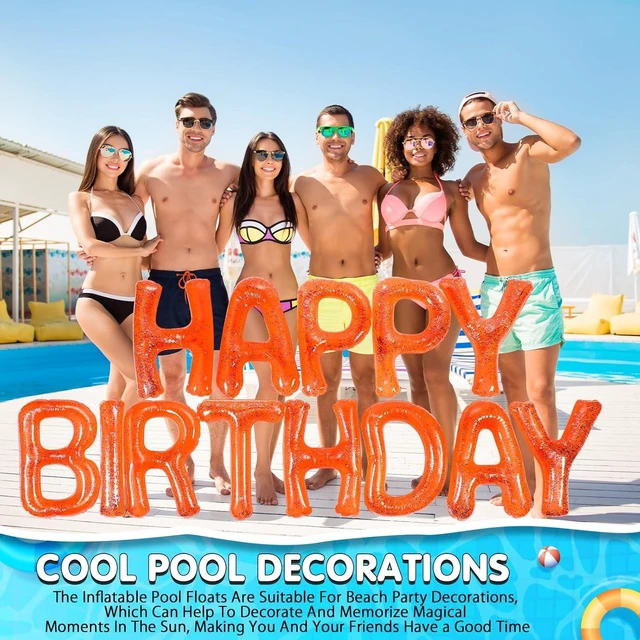 Alt view image 11 of 12 - Shappy Happy Birthday Pool Large Floating Letter Balloons with Adhesive Dots Inflatable Pool Decorations for Summer Birthday Party