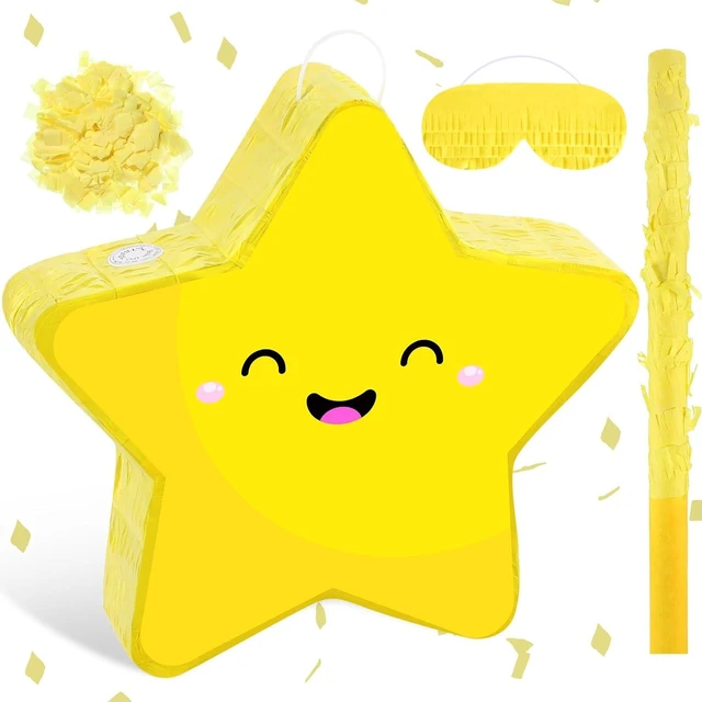 Alt view image 7 of 12 - Hicarer Yellow Star Piñata Set Cute Smile Star Piñata Eye Mask Stick for Twinkle Twinkle Little Cartoon Birthday Party Decoration Supplies