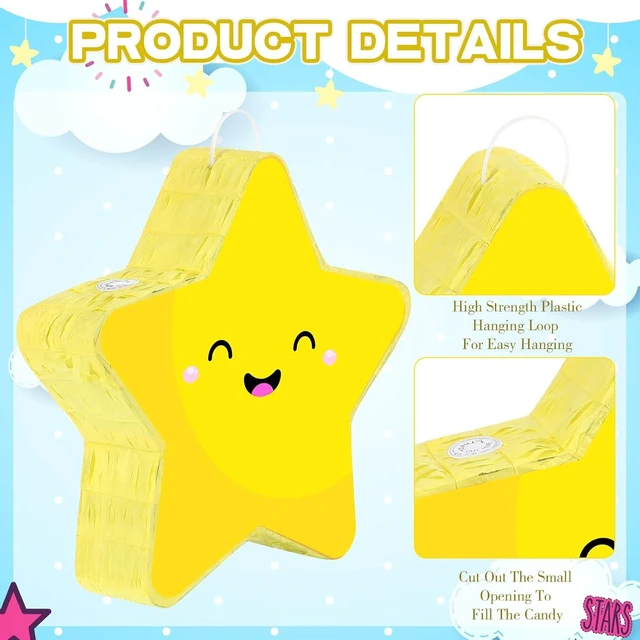 Alt view image 10 of 12 - Hicarer Yellow Star Piñata Set Cute Smile Star Piñata Eye Mask Stick for Twinkle Twinkle Little Cartoon Birthday Party Decoration Supplies