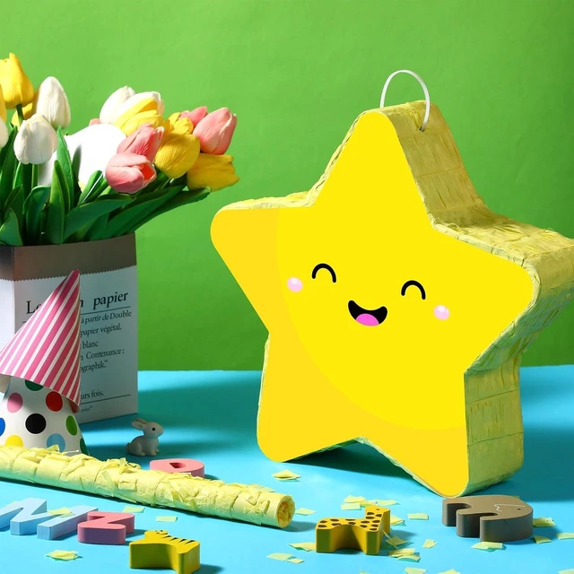 Alt view image 9 of 12 - Hicarer Yellow Star Piñata Set Cute Smile Star Piñata Eye Mask Stick for Twinkle Twinkle Little Cartoon Birthday Party Decoration Supplies