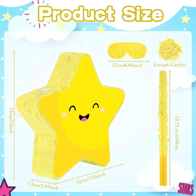 Alt view image 8 of 12 - Hicarer Yellow Star Piñata Set Cute Smile Star Piñata Eye Mask Stick for Twinkle Twinkle Little Cartoon Birthday Party Decoration Supplies