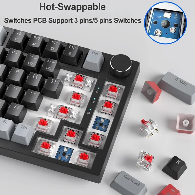 Alt view image 10 of 14 - Fogruaden 75% Wired Mechanical Gaming Keyboard - 75 Percent TKL Hot Swappable Gasket Mount, Red Switch, RGB Backlit 82 Keys, NKRO Compact with Knob (Dark)