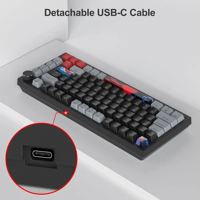 Alt view image 14 of 14 - Fogruaden 75% Wired Mechanical Gaming Keyboard - 75 Percent TKL Hot Swappable Gasket Mount, Red Switch, RGB Backlit 82 Keys, NKRO Compact with Knob (Dark)