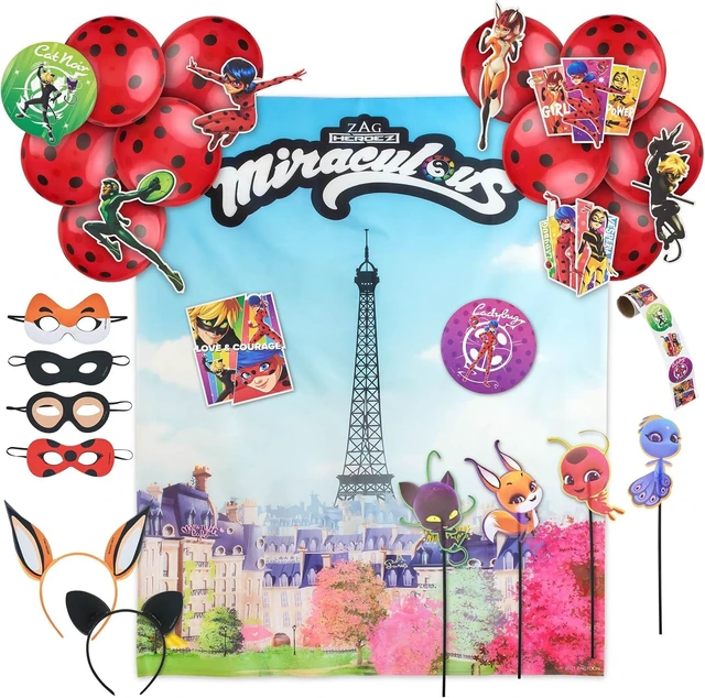Alt view image 8 of 14 - 50pc Miraculous Ladybug All-in-One Birthday Party Supplies Set | Zag Heroez Celebration Kit with Backdrop, Props & Tableware