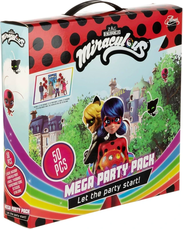 Alt view image 13 of 14 - 50pc Miraculous Ladybug All-in-One Birthday Party Supplies Set | Zag Heroez Celebration Kit with Backdrop, Props & Tableware