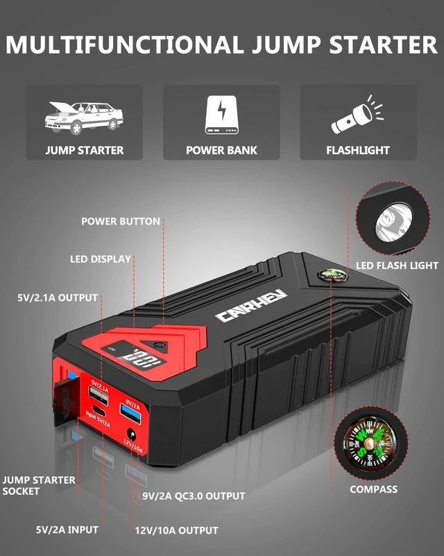 Alt view image 10 of 14 - 3000A Jump Starter, 24000mAh Car Battery Jump Starter (up to 8.0L Gas and 8.0L Diesel Engine) Battery Jumper Starter Portable, 12V Car Jumper Starter Portable with LED Light and USB QC 3.0